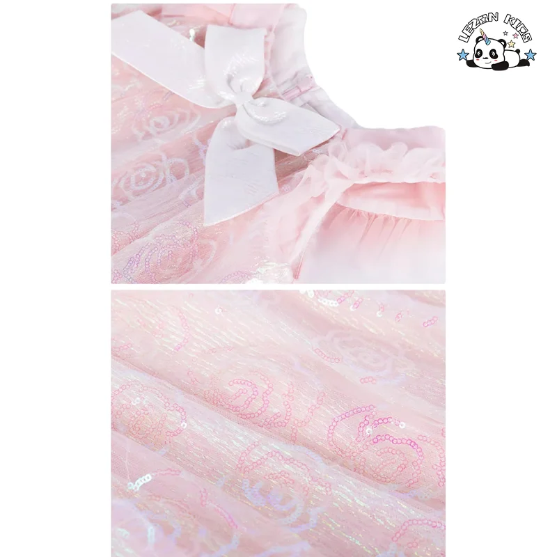LEZONKIDS - Sequined Girl Dress Girls Ruffle Tulle Short Sleeve Sequin Tulle Dresses for Girls